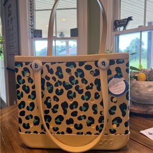 BOGG BAG Leopard Print Tote - Tan and Blue- NEW